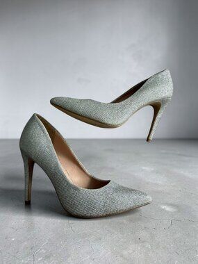 NEW LOOK Silver Metallic Heels Size US 8 / EUR 39